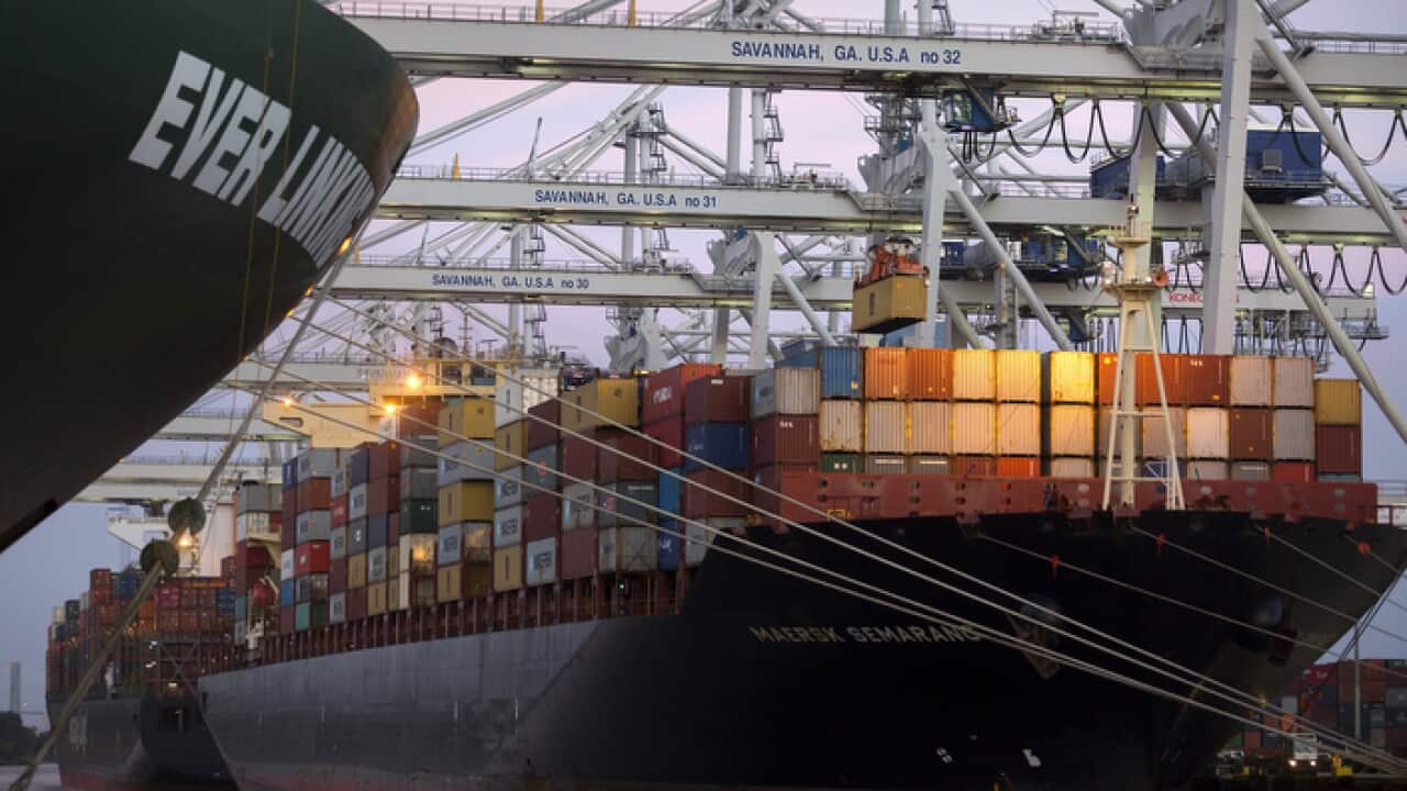 Container ship loaded with products from China