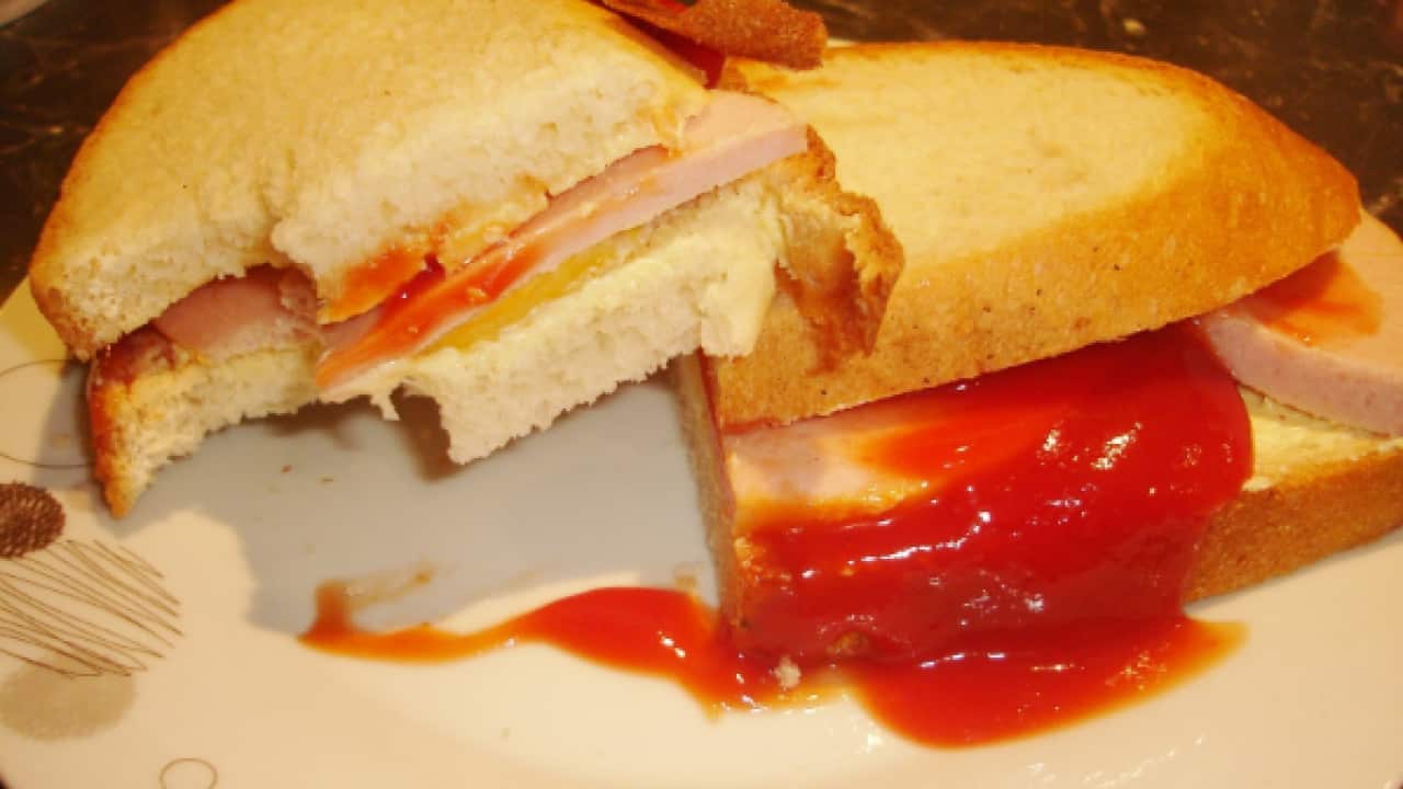 Devon and tomato sauce sandwich