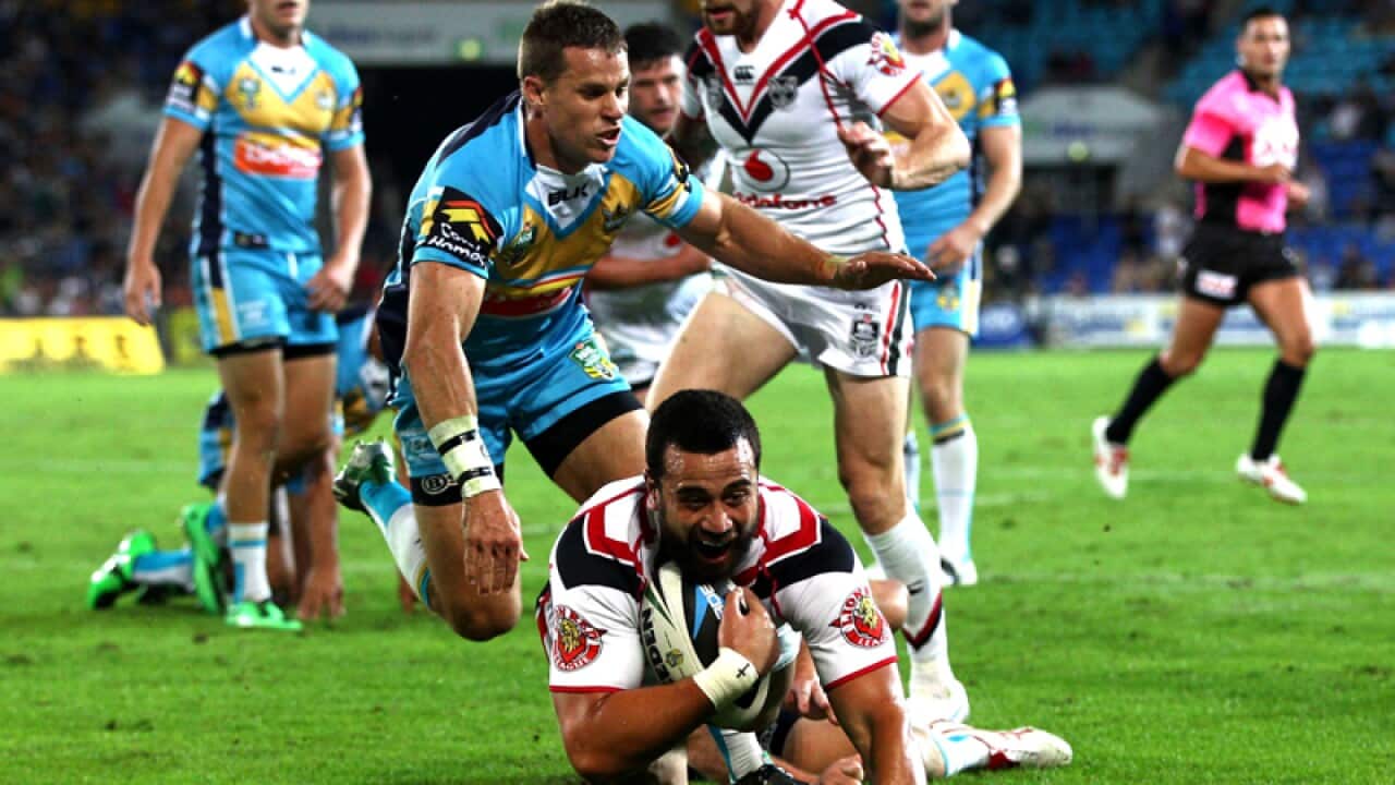 Warriors Simon Mannering appeals to the referee