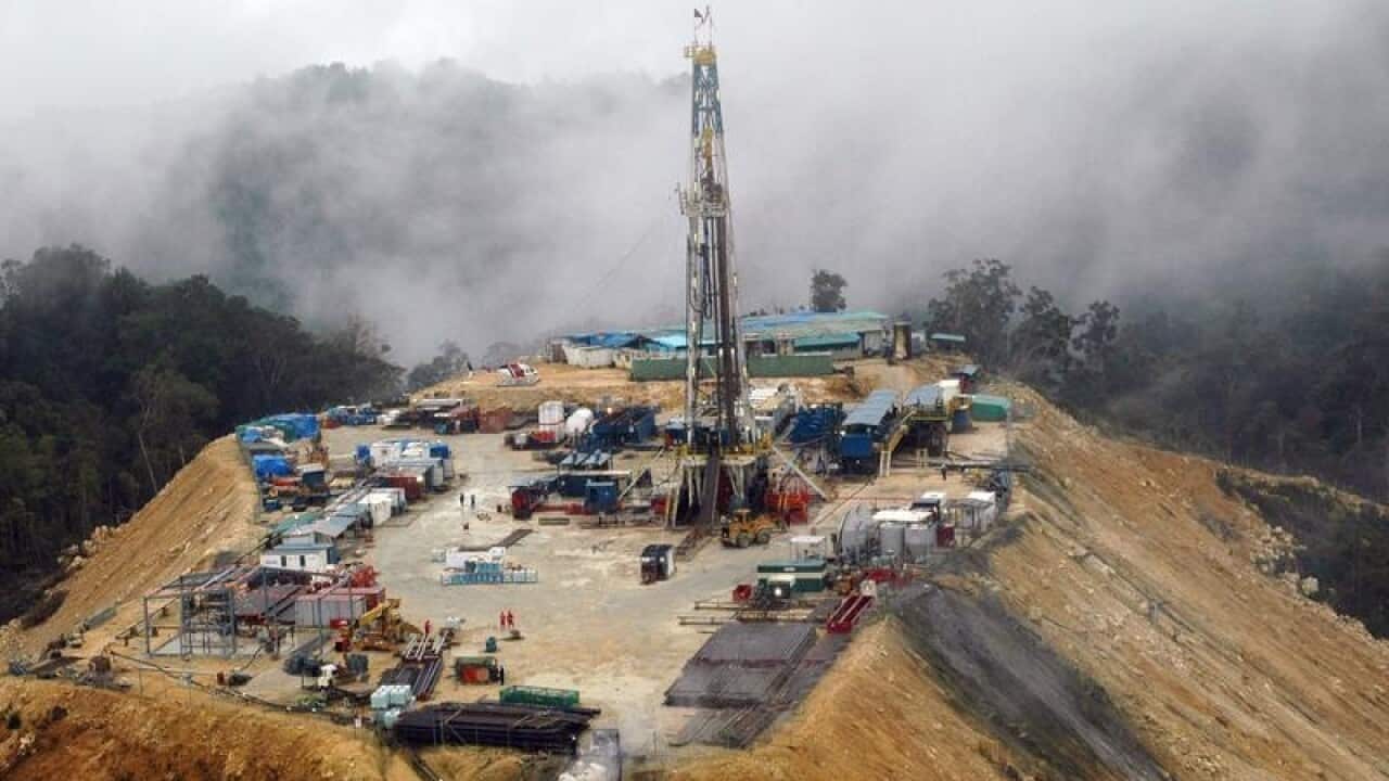 An OilSearch rig at work in the mountains of PNG's Southern Highlands
