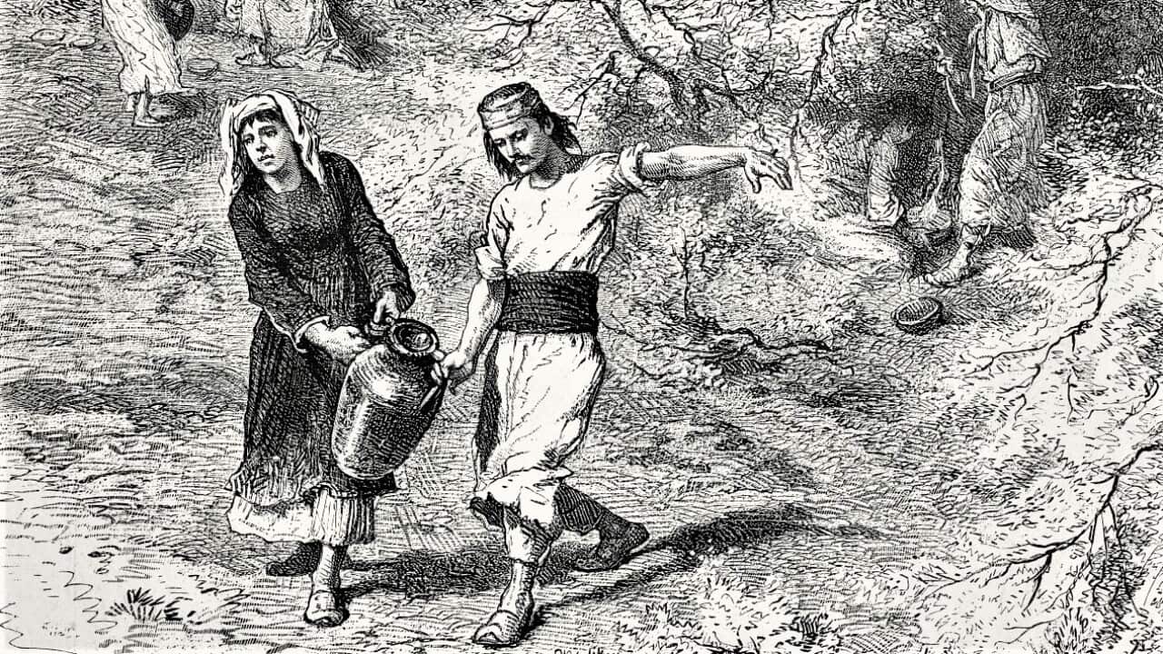 Mastic harvesting on the island of Chios, Greece, engraving by Laplante from a drawing by Emile Bayard, Album dell'Illustrazione Popolare, June 27, 1912.