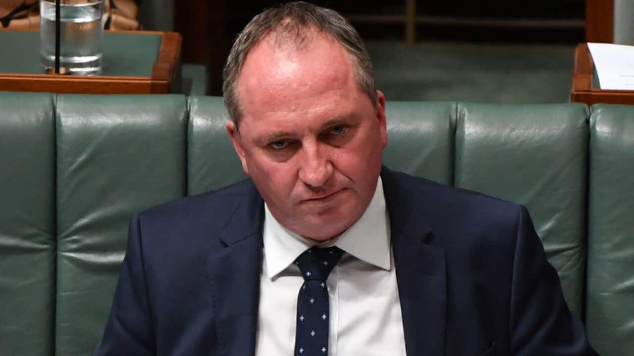 Deputy Prime Minister Barnaby Joyce during Question Time in the House of Representatives at Parliament House in Canberra, Tuesday, February 13, 2018. (AAP Image/Mick Tsikas) NO ARCHIVING