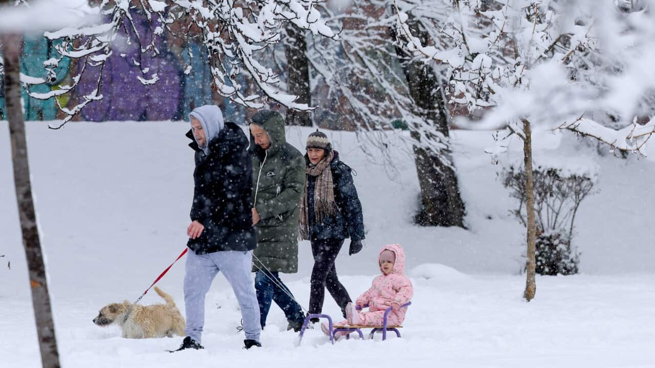 Heavy snowfall in Skopje, Republic of North Macedonia