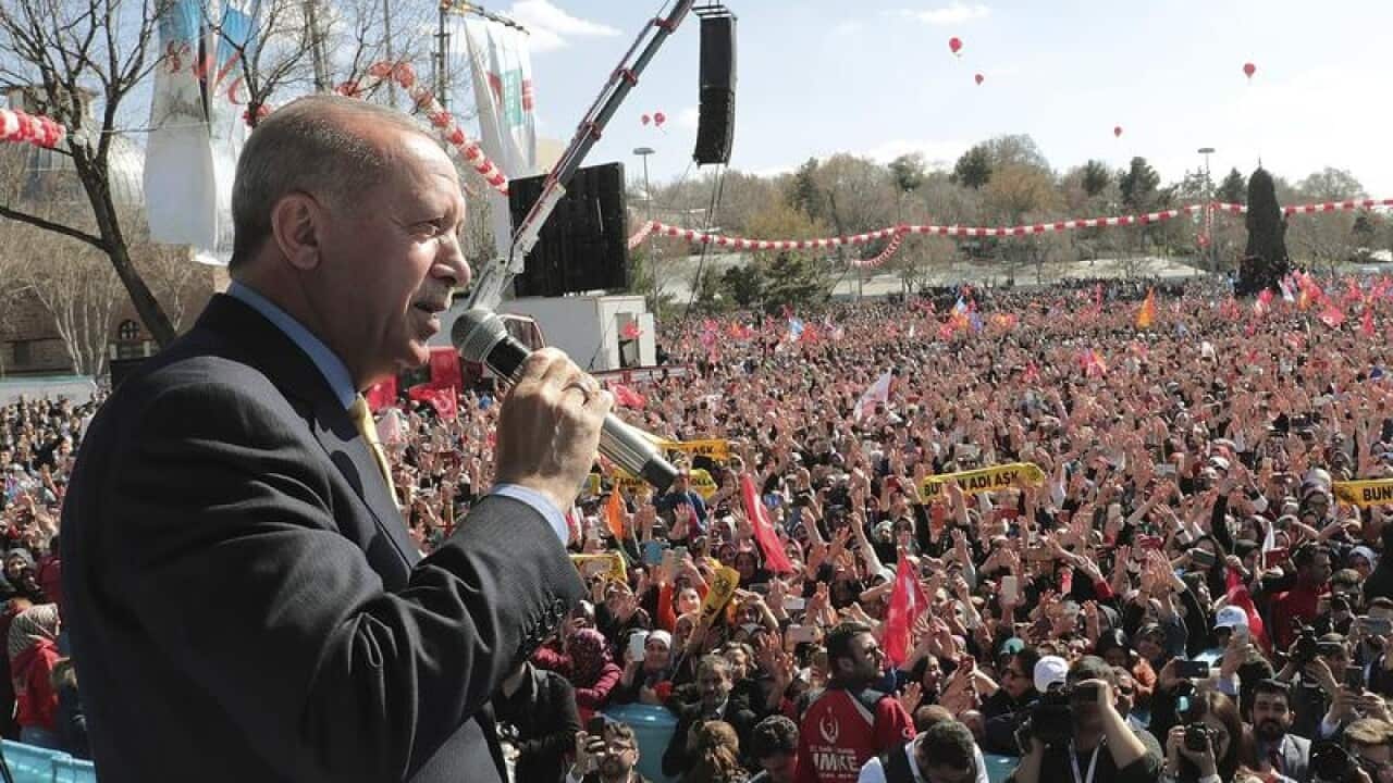 Recep Tayyip Erdogan at a rally in Konya, Turkey