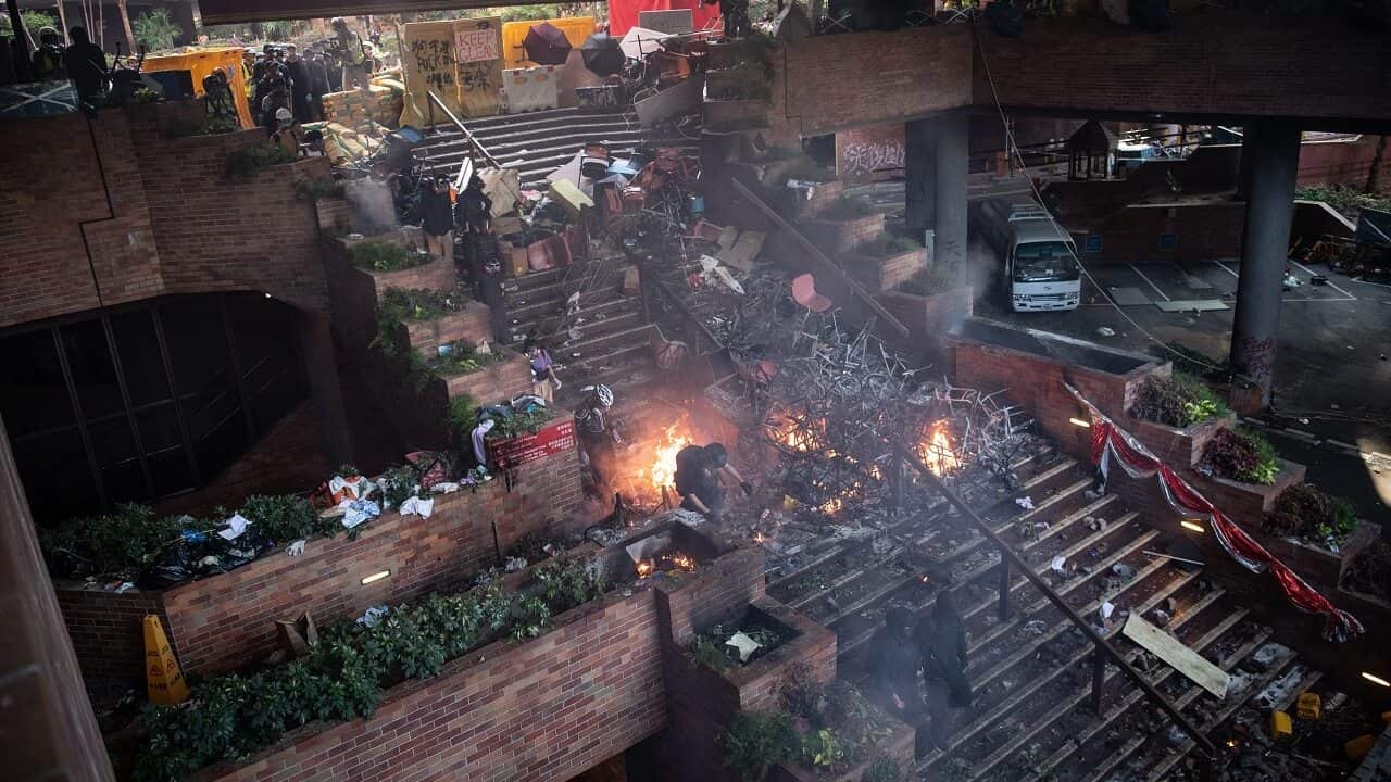 Anti-government protesters at Hong Kong Polytechnic University on Monday.