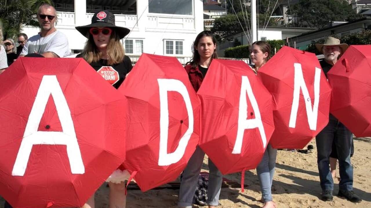 a Stop Adani Protest at Lady Martin's Beach, Point Piper i