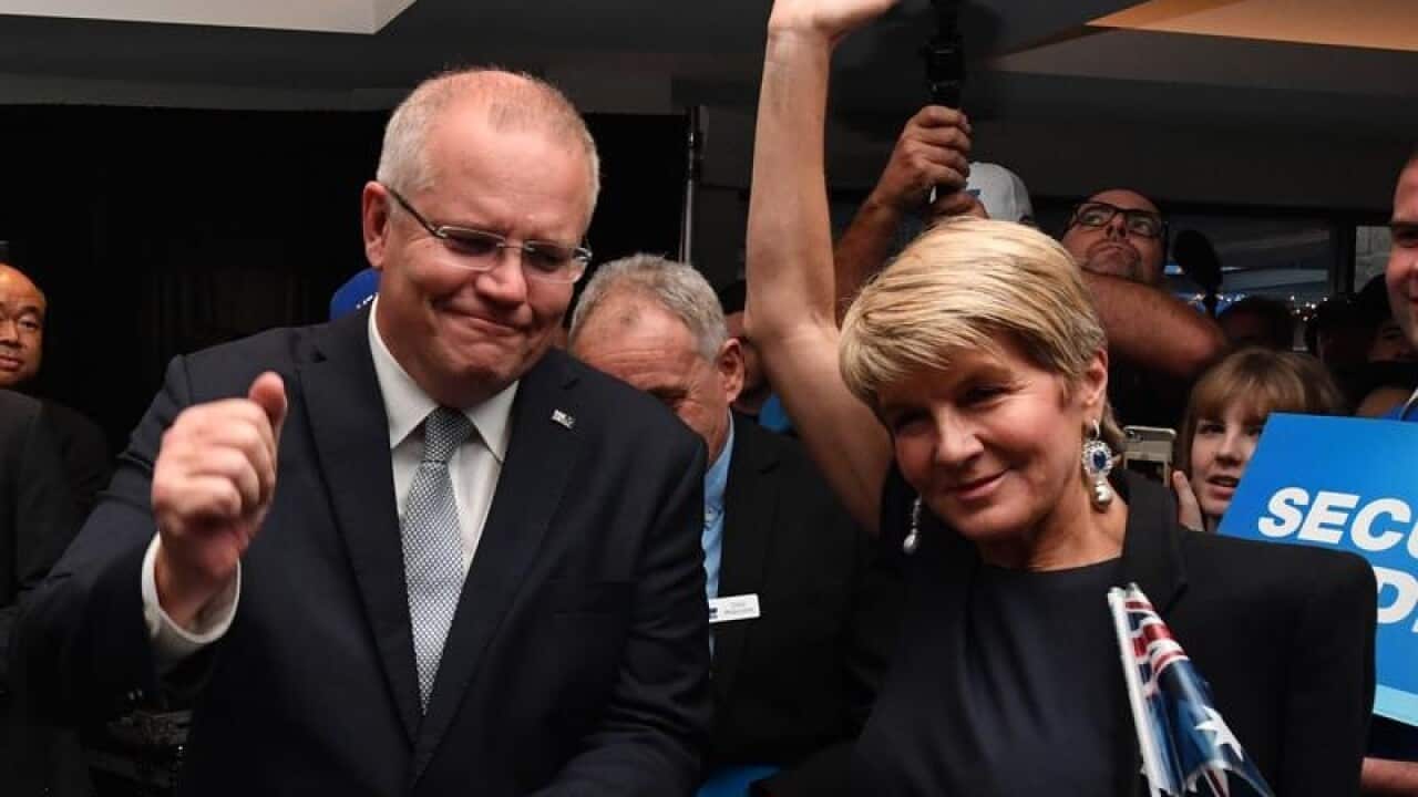 Scott Morrison and Julie Bishop at a Liberal party rally in Perth.