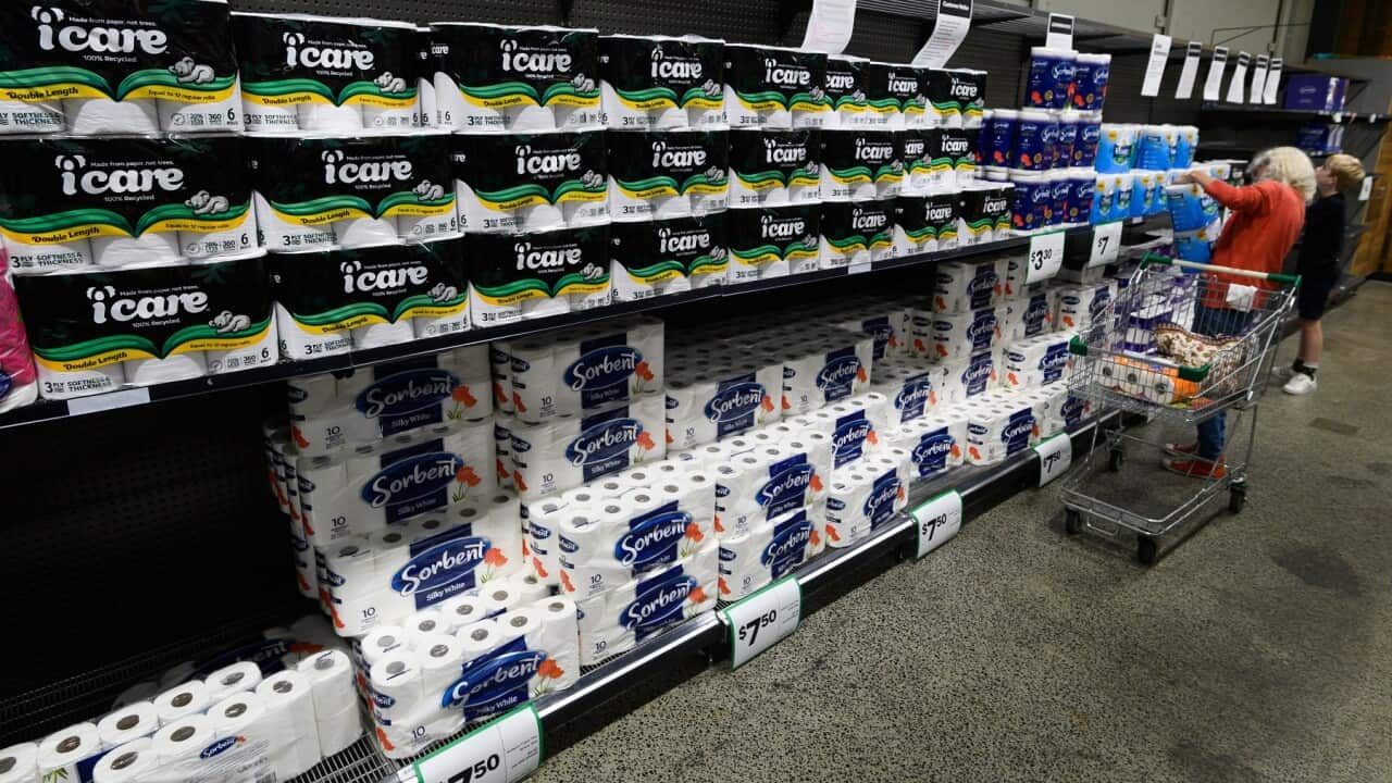A toilet paper aisle in a Woolworths Supermarket in Marrickville.