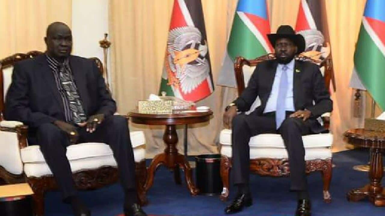 Former Governor Matur Chut Dhuol of Lakes State with President Salva Kiir