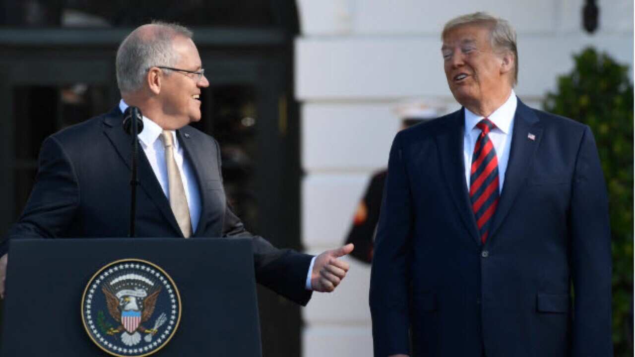 Prime Minister Scott Morrison and Donald Trump share a joke during speeches