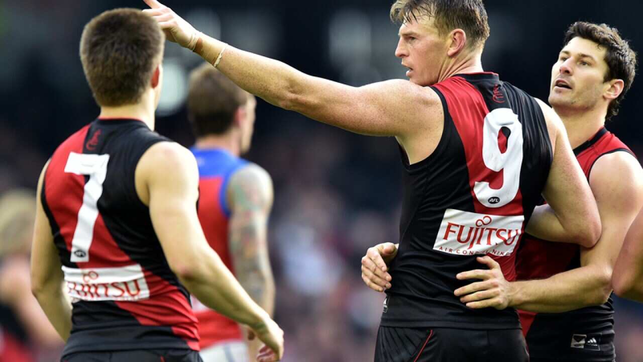 Brendon Goddard of the Bombers celebrates.