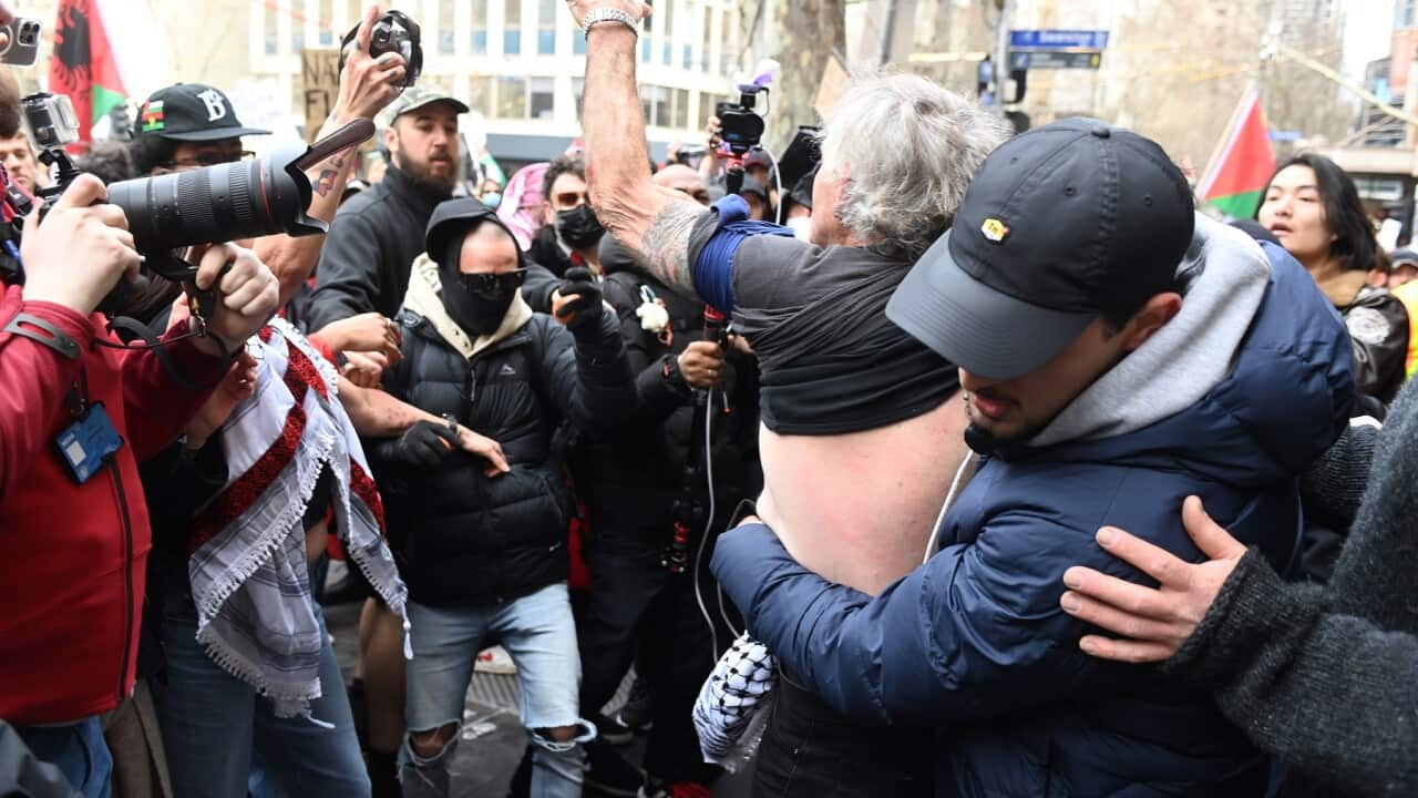 Protesters during anti-immigration rally, in Melbourne (AAP)