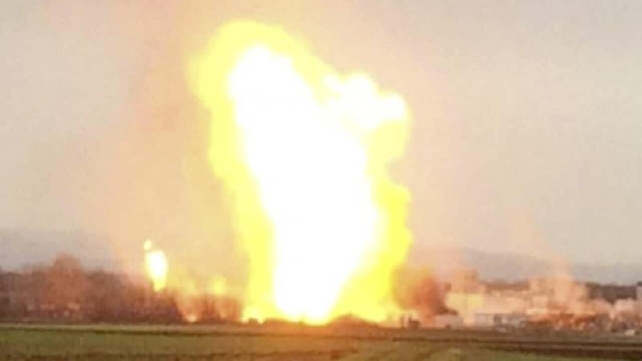 Flames in a gas station in Baumgarten, Austria