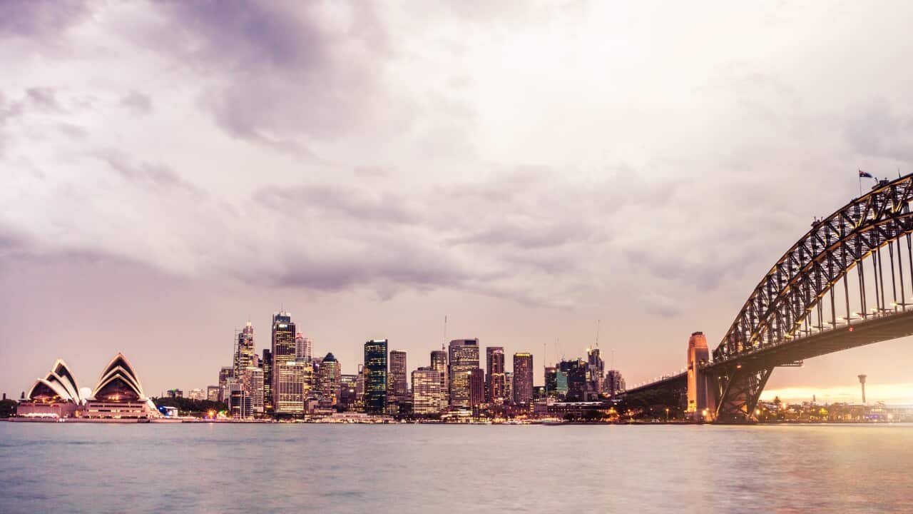 Cityscape of Sydney Downtown and Harbor Bridge
