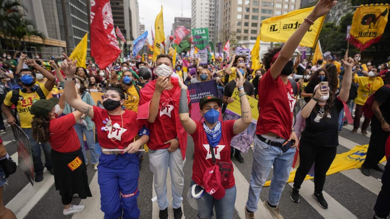 Protestors demonstrate against Brazil's President Jair Bolsonaro over his handling of the pandemic