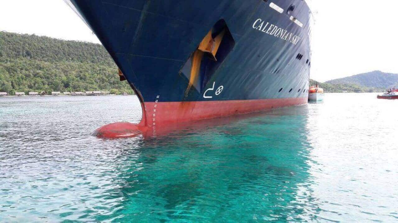 The ship aground at Raja Ampat. Photo courtesy of Ruben Sauyai of Koranu Fyak Bungalows/Wobbegong Dive Adventures.