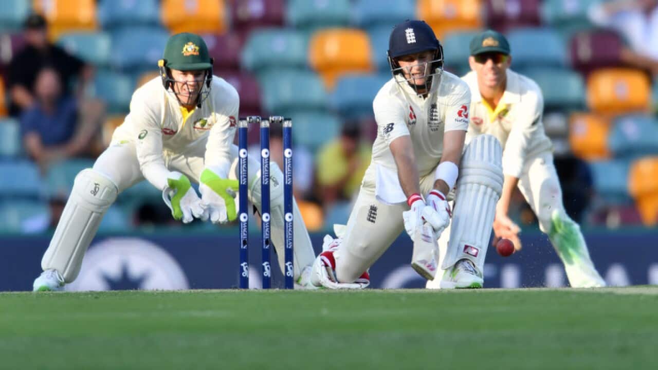 Joe Root of England in action on Day 1 of the First Test match between Australia and England at the Gabba in Brisbane.