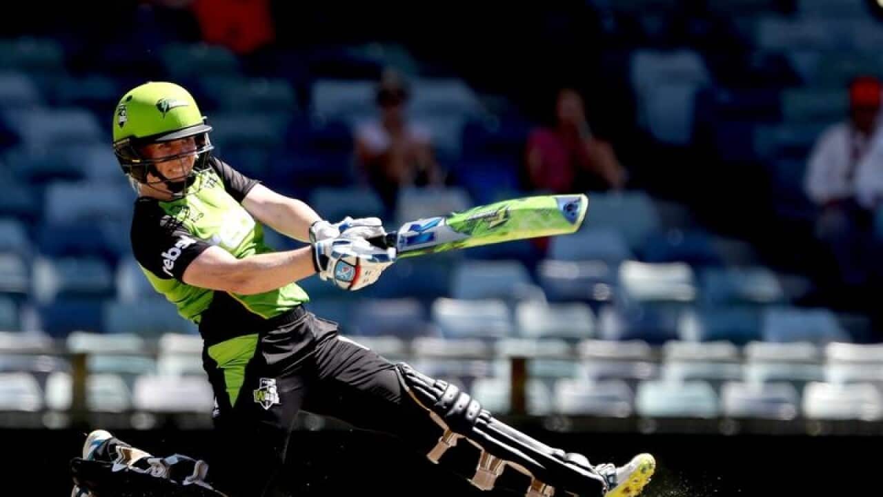 Alex Blackwell of the Thunder bats during the WBBL match in Perth.