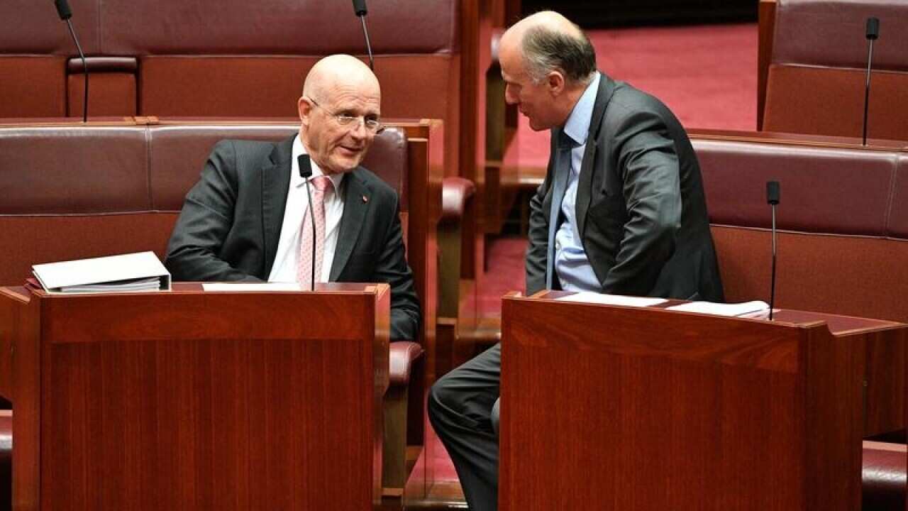 David Leyonhjelm (L) and Eric Abetz in the Senate