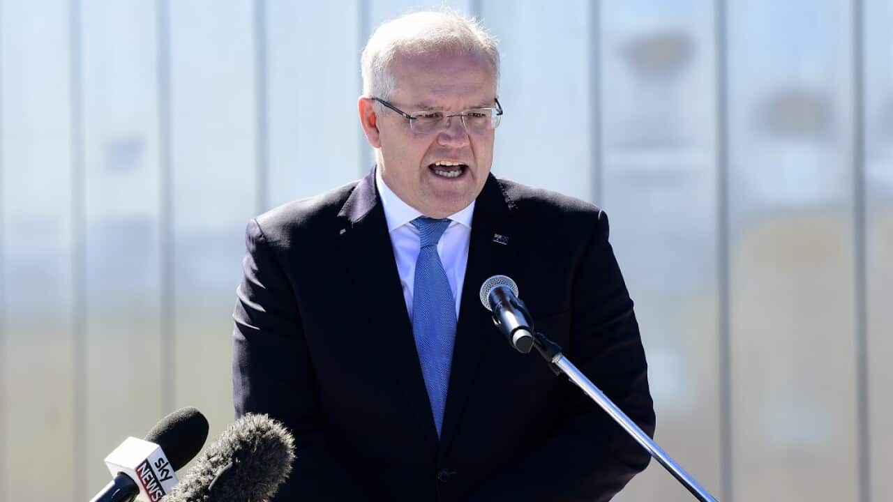 Prime Minister Scott Morrison gives a speech during the official opening of the Western Sydney International Experience Centre, Luddenham, NSW, Monday, September 2, 2019. ( AAP Image/Bianca De Marchi) NO ARCHIVING