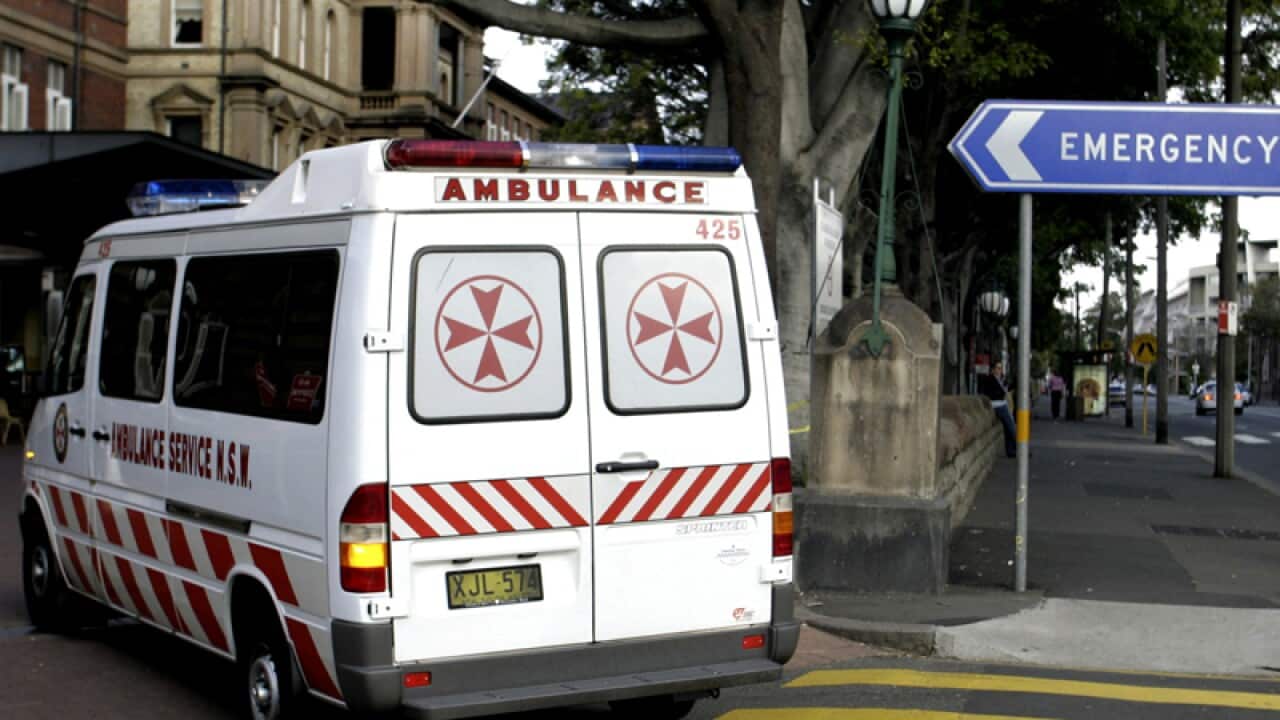 An ambulance enters Royal Prince Alfred Hospital