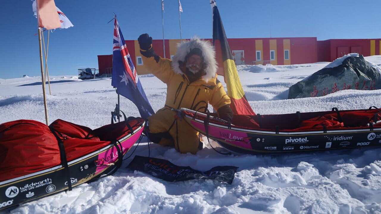 Australian explorer Geoff Wilson after reaching the Antarctic Plateau summit