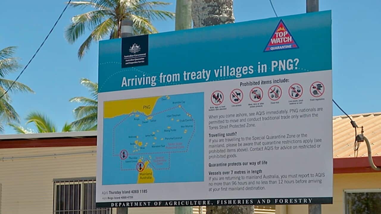 A sign on Boigu Island (Stefan Armbruster/SBS)