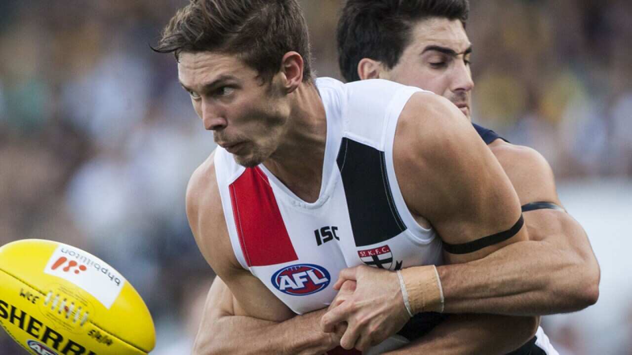 Tom Hickey gets tackled.