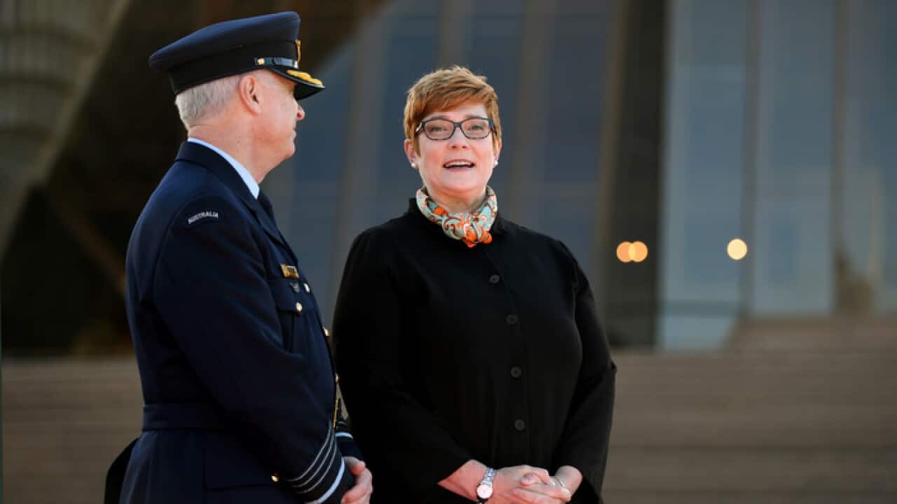 Chief of the Defence Force Air Chief Marshal Mark Binskin (left) and Australian Defence Minister Marise Payne