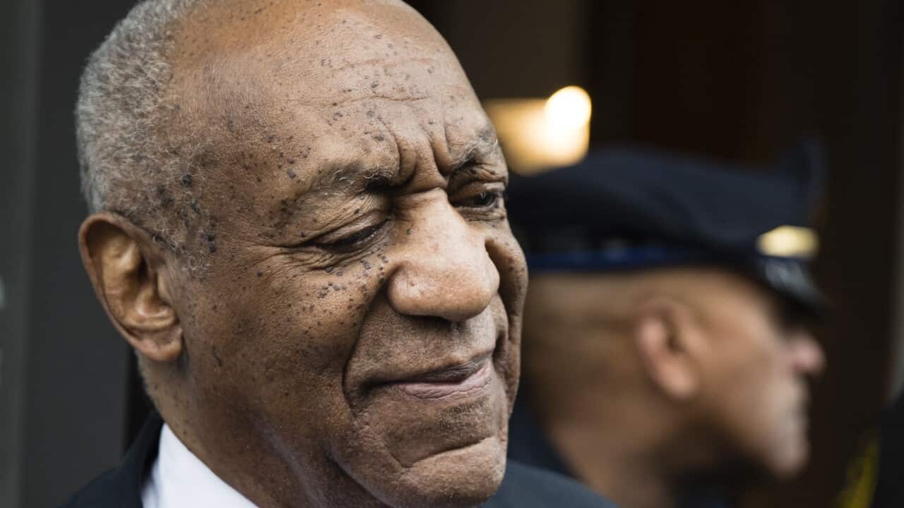Bill Cosby exits the Montgomery County Courthouse after a mistrial in his sexual assault case.
