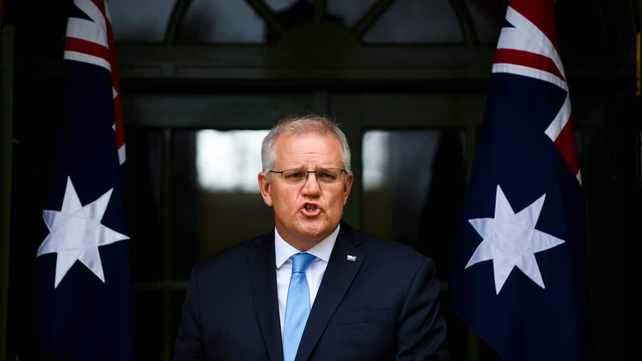 Prime Minister Scott Morrison speaks to the media during a press conference at the Lodge in Canberra, Friday, October 1, 2021.