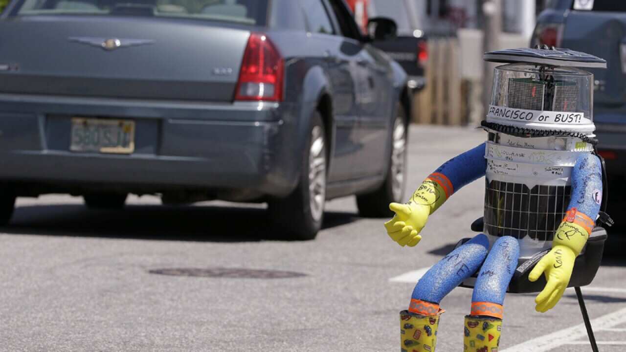 HitchBOT, a hitchhiking robot in Marblehead