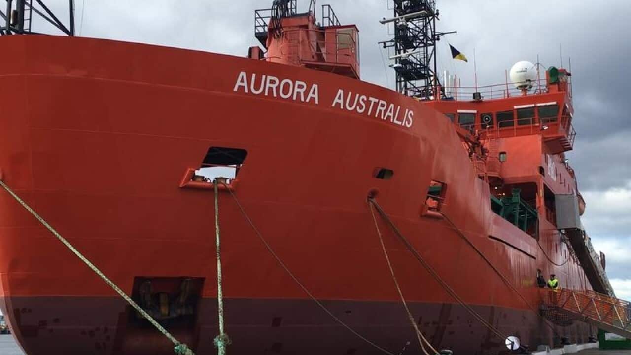 Aurora Australis docked at Franklin Wharf in Hobart.
