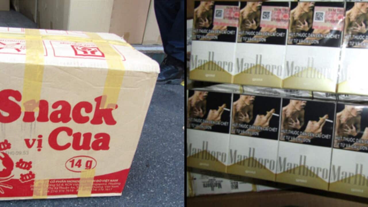 Boxes containing cartons of undeclared cigarettes