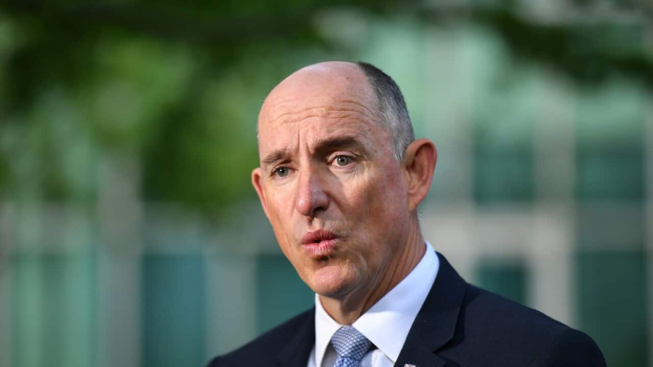 Minister for Government Services Stuart Robert at a press conference at Parliament House in Canberra, Thursday, October 17, 2019.