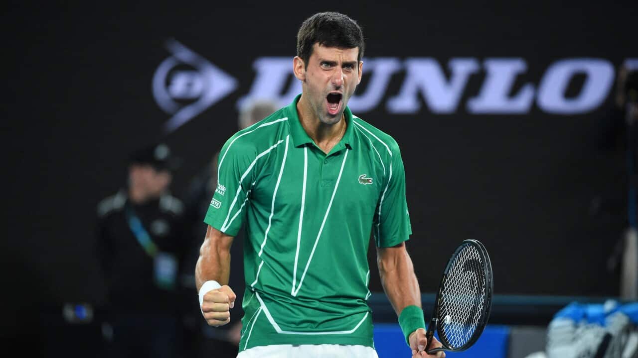 Novak Djokovic at the 2020 Australian Open at Melbourne Park on February 2, 2020.