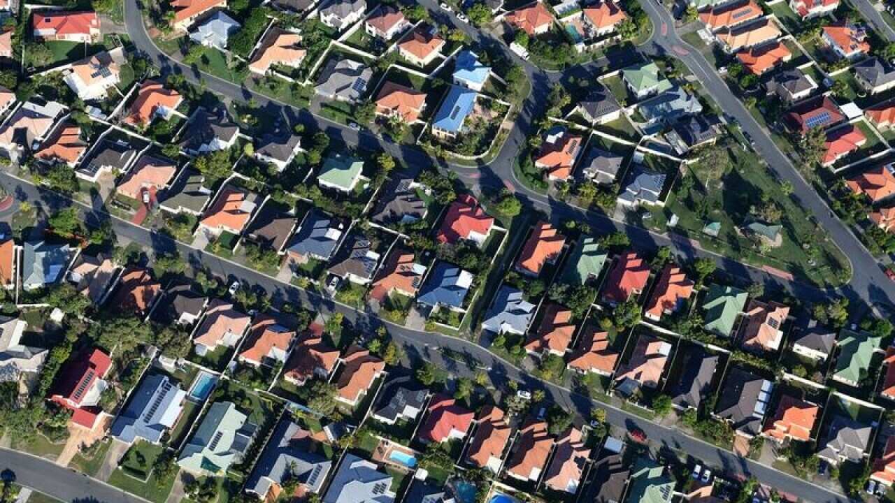 Aerial view of residential housing