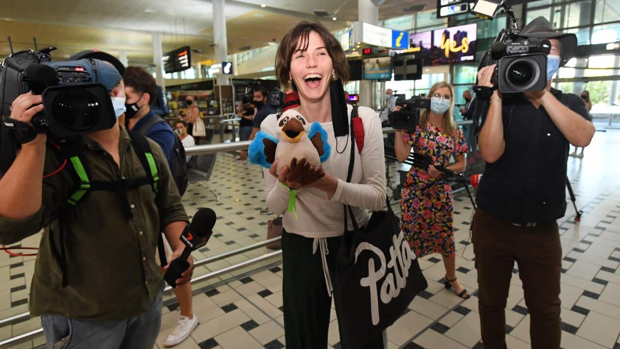 Passengers from the first international flight at the Brisbane airport