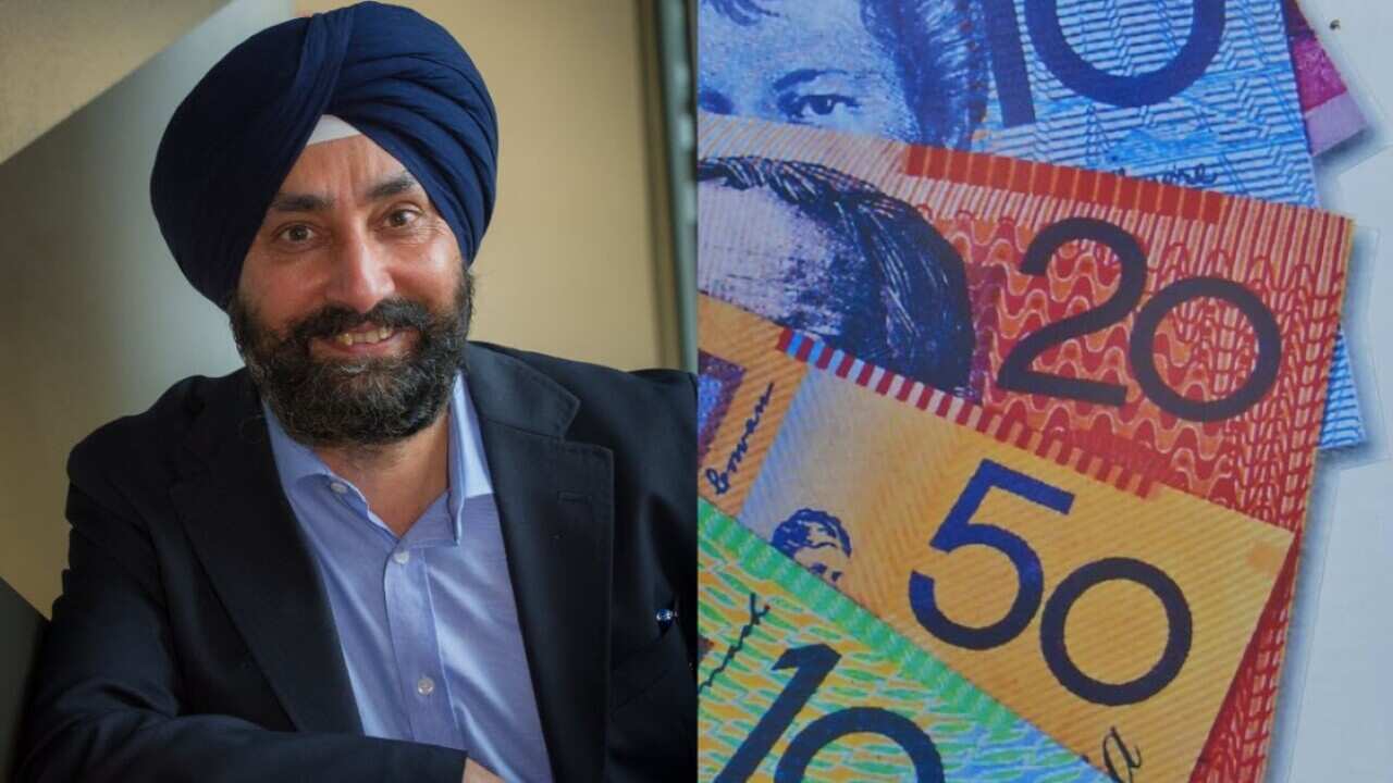(L) Dr Harminder Singh, Associate Professor of Finance, Deakin University (R) Australian currency