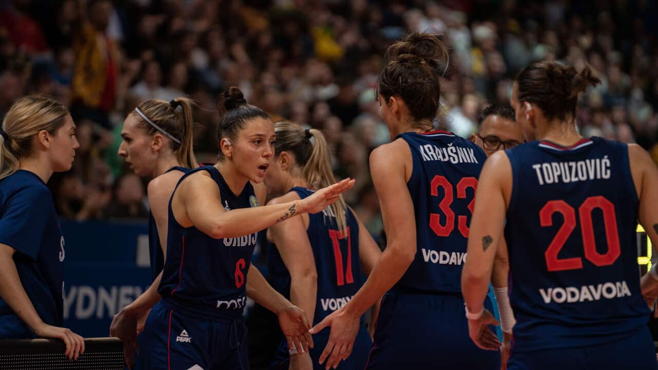 Sasa Cadјo (Serbia) encourages her teammates during the FIBA Womens World Cup 2022 game between Australia and Serbia in Sydney