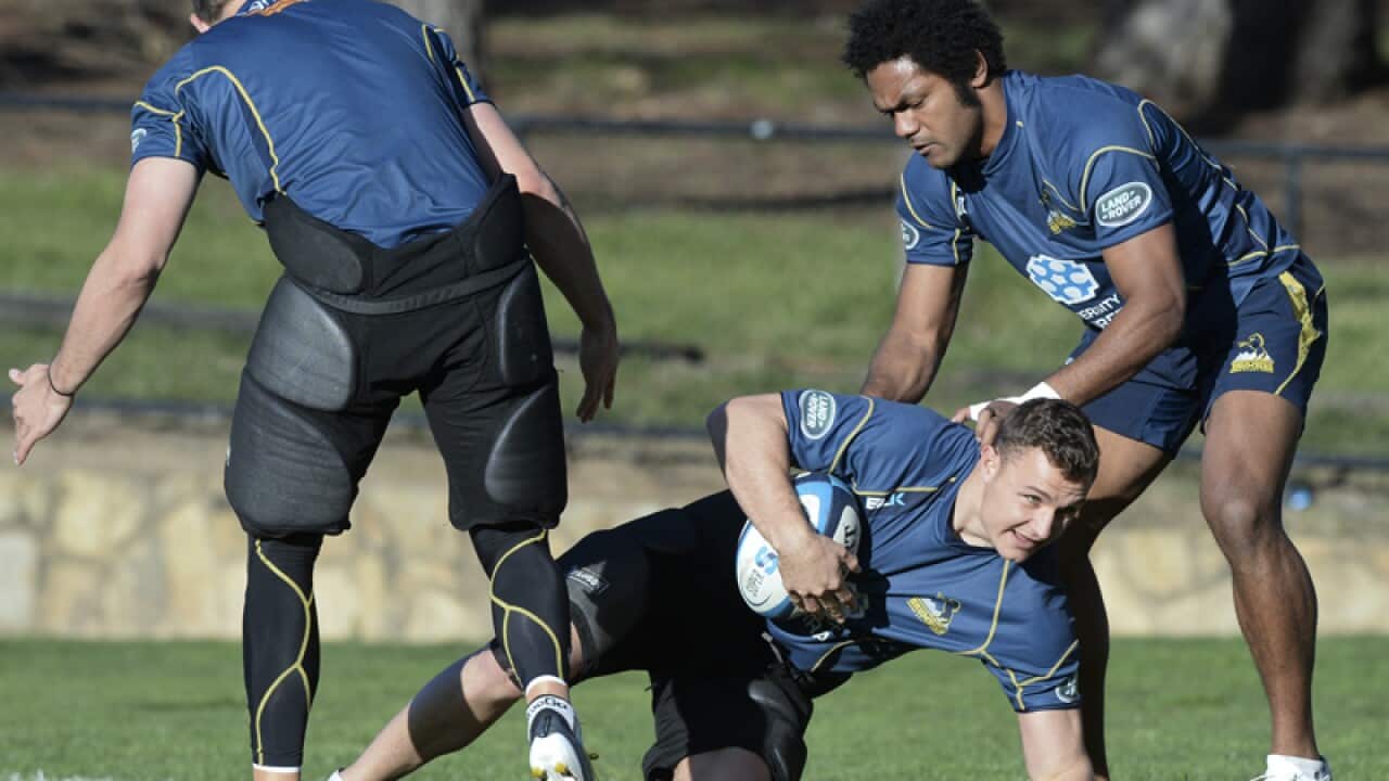 Members of the ACT Brumbies during a training session