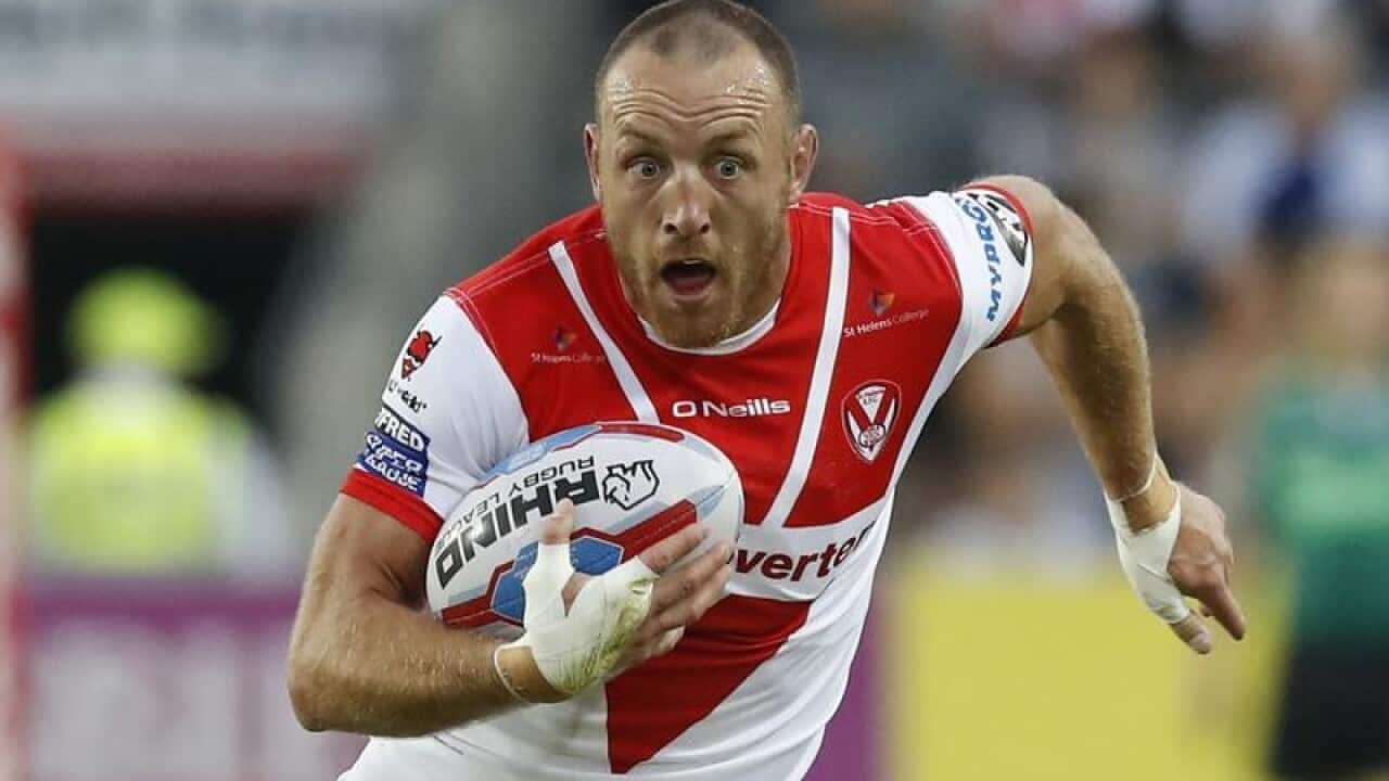 St Helens hooker James Roby in action