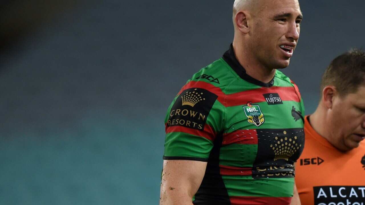 Alex Johnston (left) of the Rabbitohs