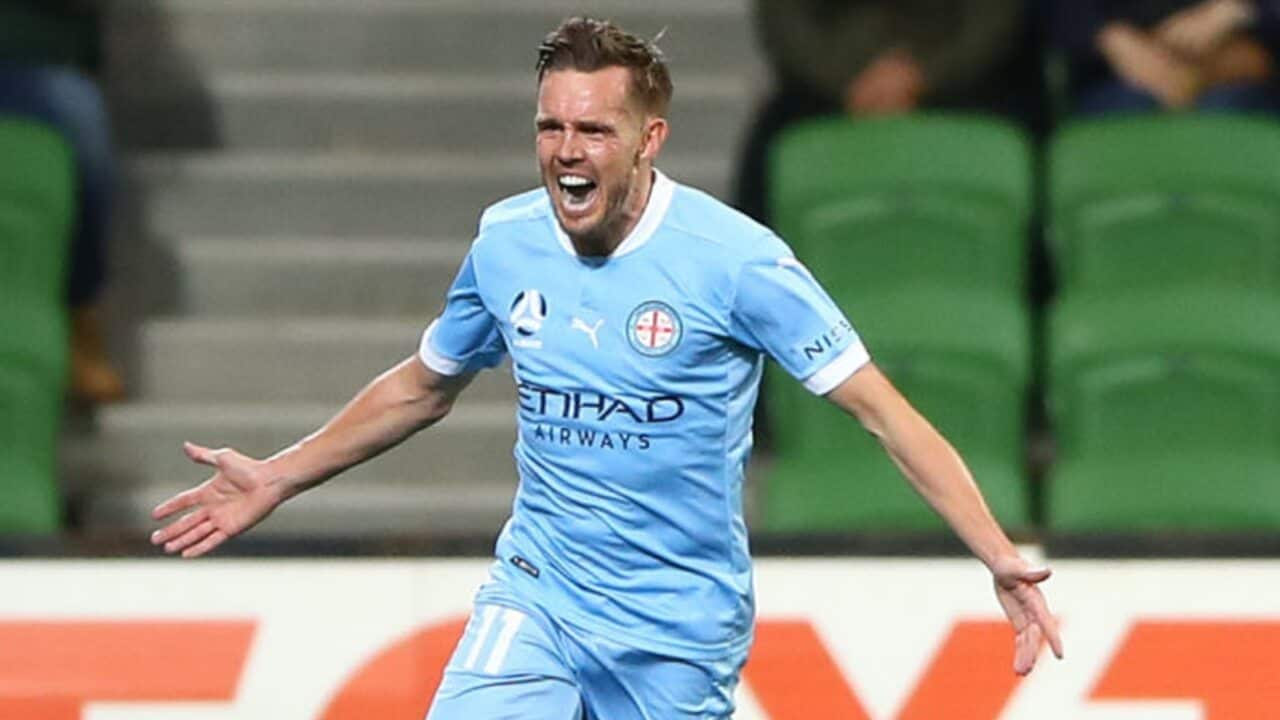 Craig Noone celebrates a goal for Melbourne City