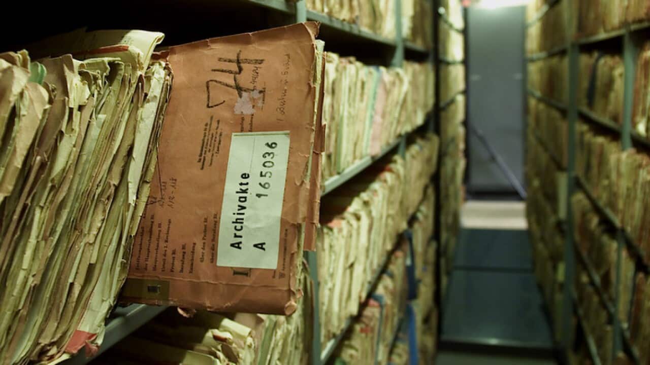 Dokumente aus dem Stasi-Archiv, aufgenommen am 7. März 2002 in Berlin.