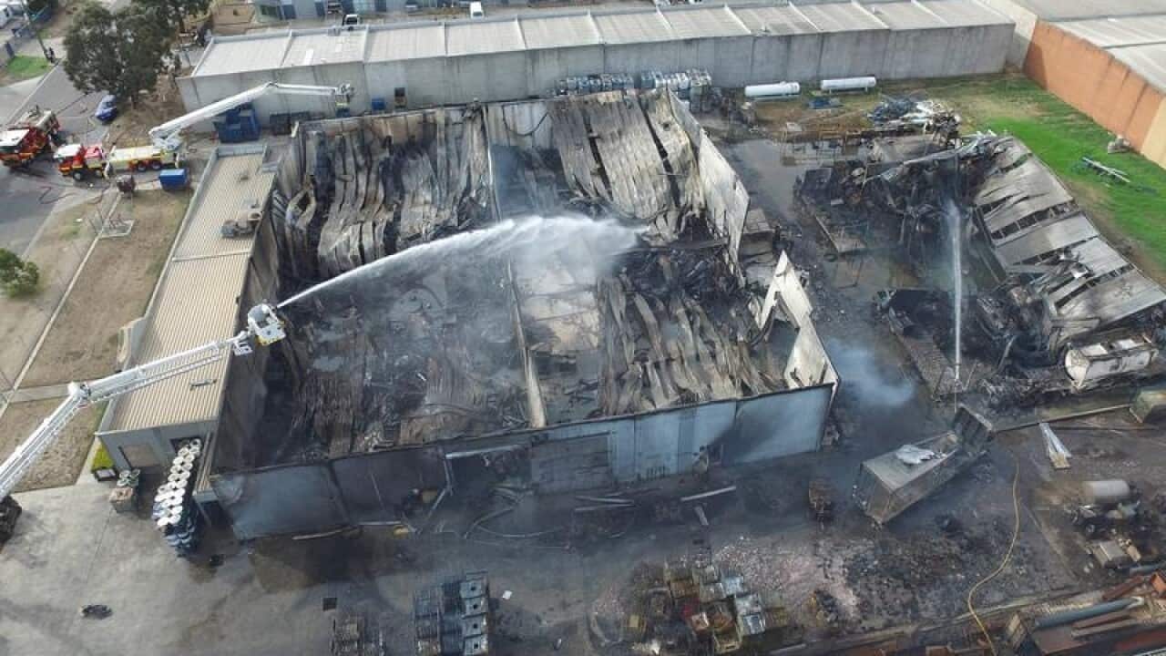 The remains of factory after a fire in north Melbourne.