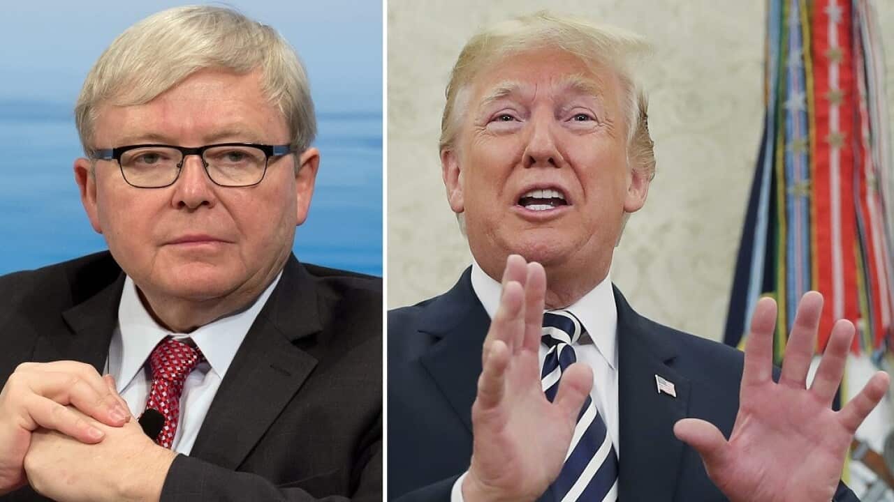 Former Prime Minister Kevin Rudd and US President Donald Trump. 