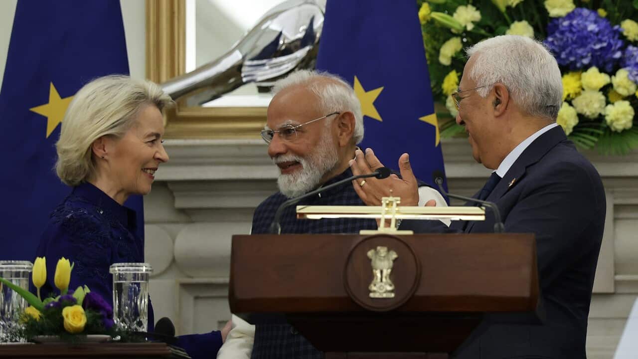 EU Commission President Ursula Von Der Leyen with Indian PM Narendra Modi (AAP).