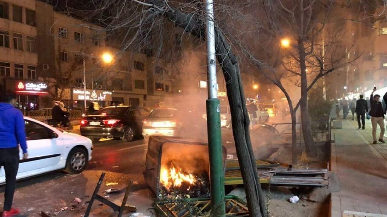 Photo taken on Dec. 30, 2017, shows unrest on the streets of central Tehran. 