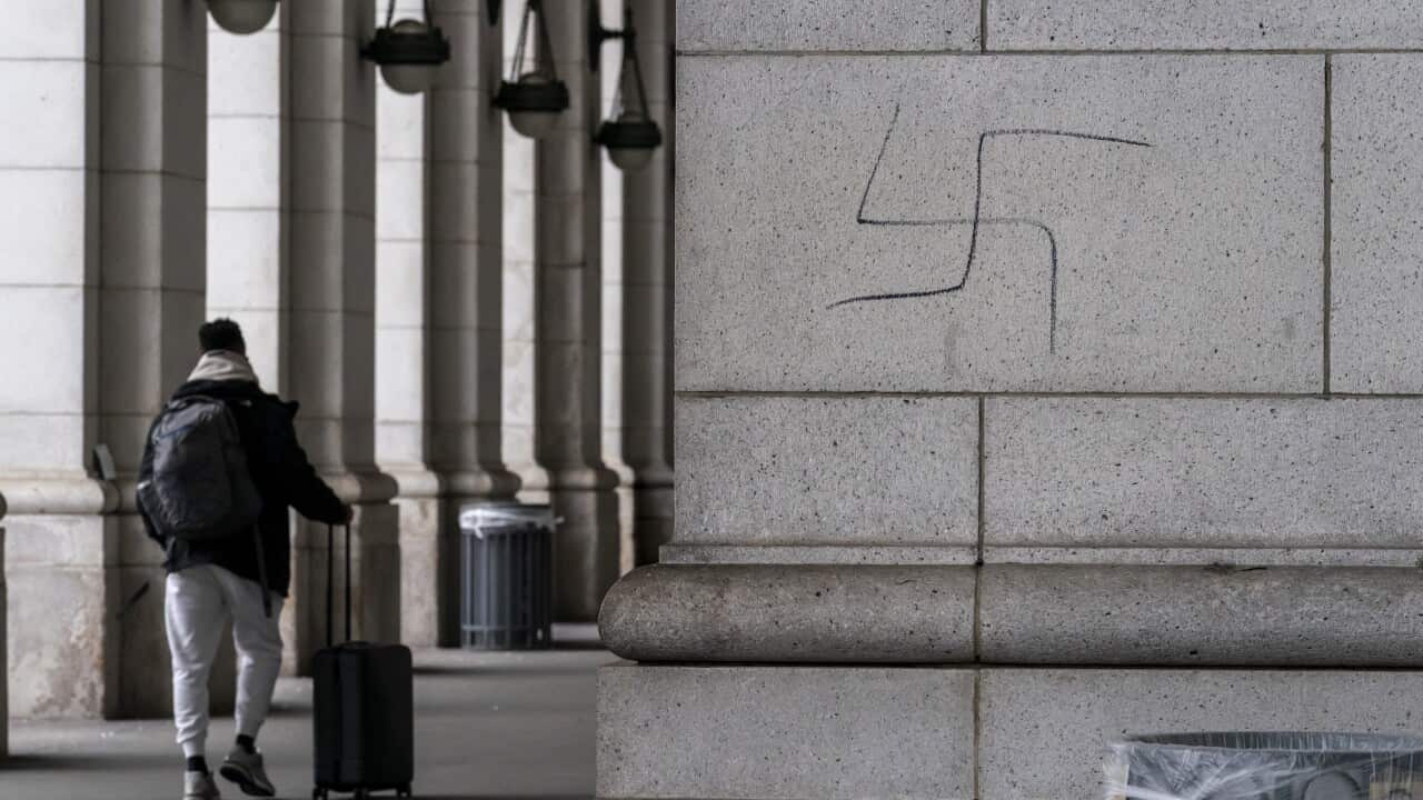 APTOPIX Union Station Swastikas
